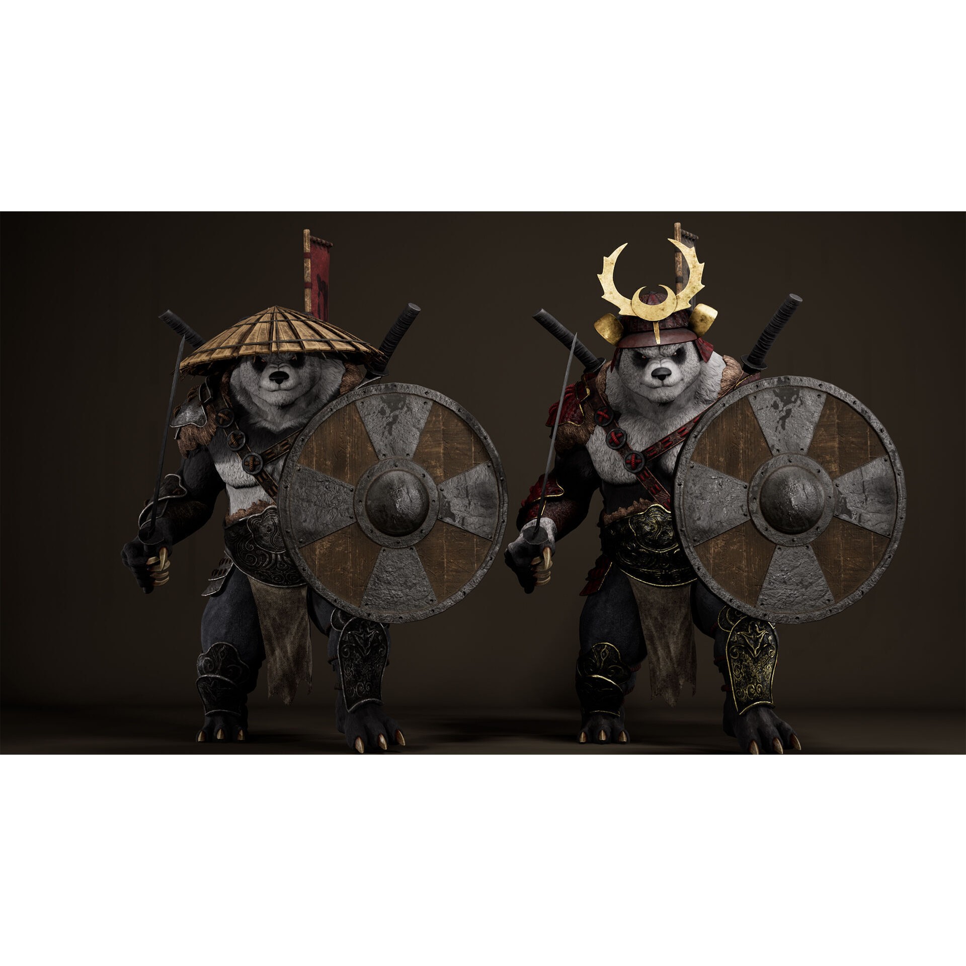 Panda Samurai - Low-Poly Game-Ready 3D Model - View 5