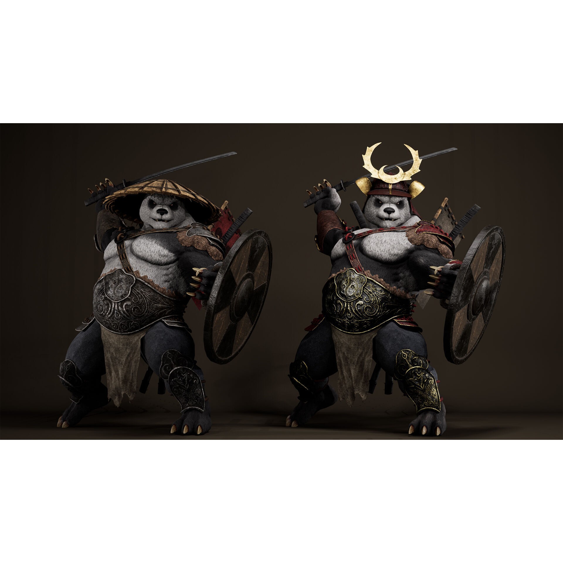 Panda Samurai - Low-Poly Game-Ready 3D Model - View 6