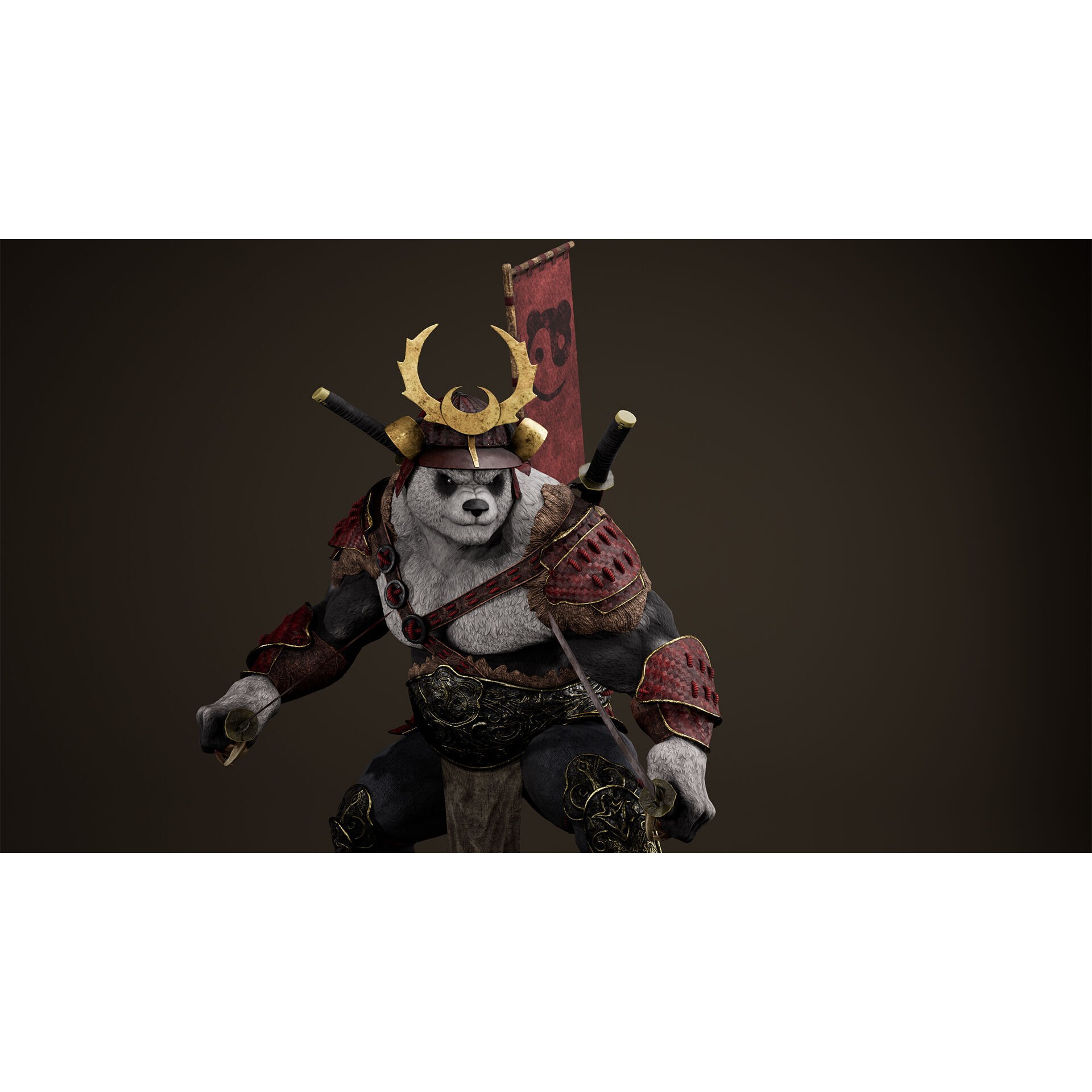 Panda Samurai - Low-Poly Game-Ready 3D Model - View 7
