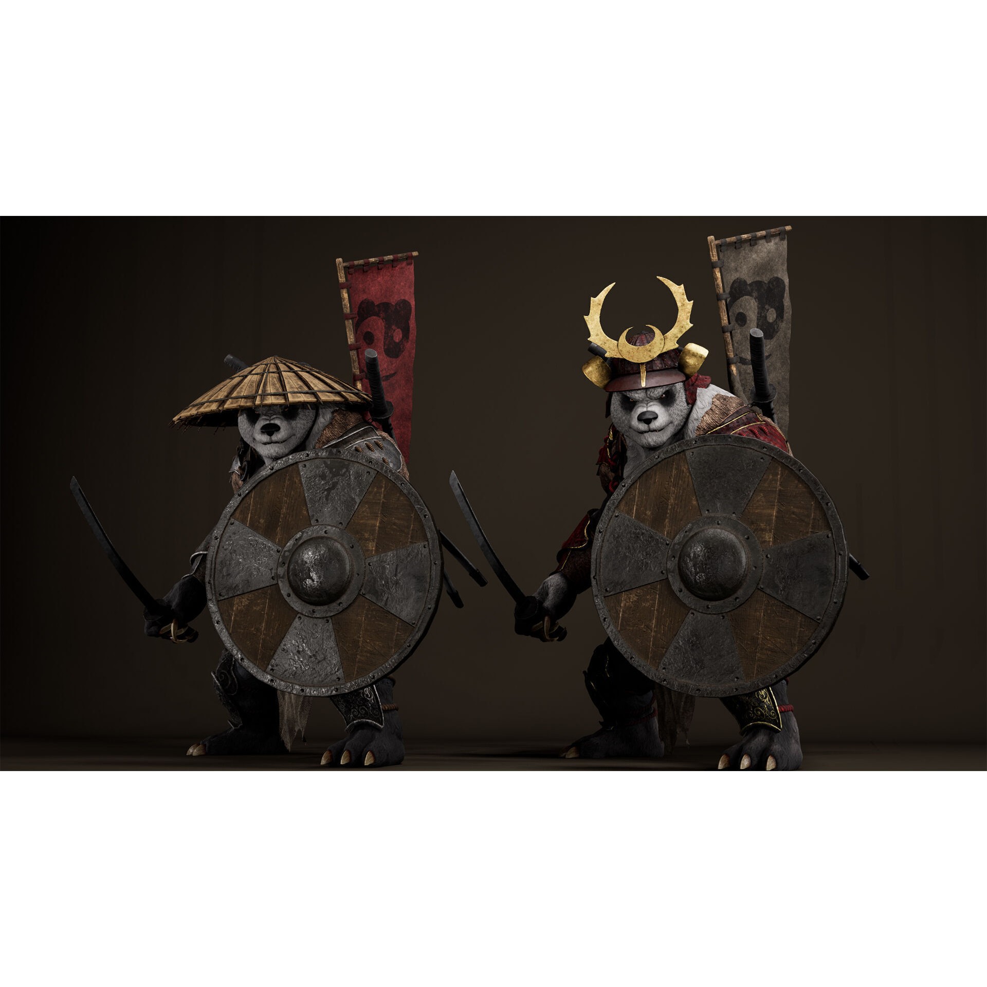 Panda Samurai - Low-Poly Game-Ready 3D Model - View 8