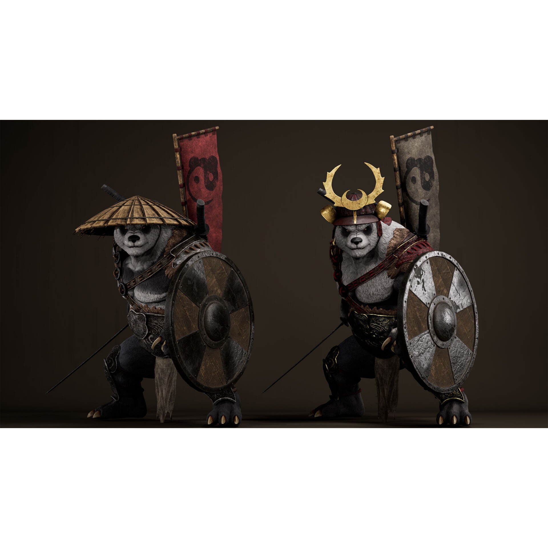 Panda Samurai - Low-Poly Game-Ready 3D Model - View 9
