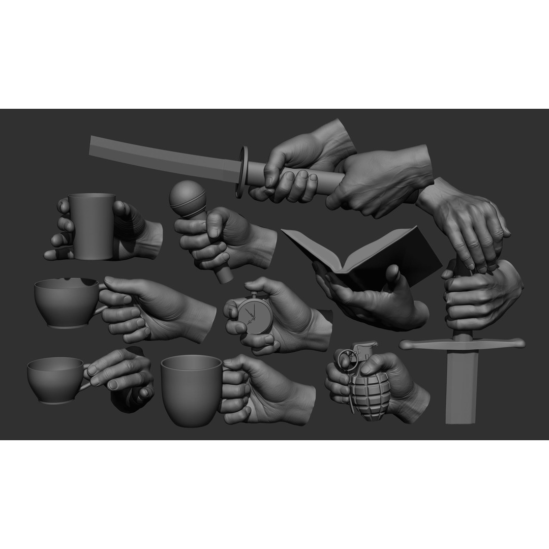 Male Hand Poses 3D Model – Realistic High Poly Collection, FBX & OBJ - View 3