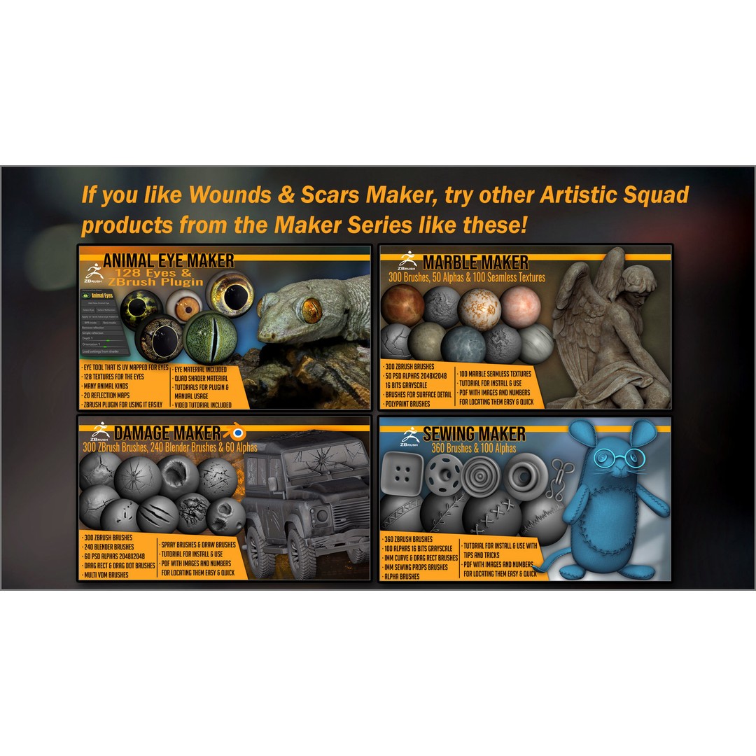 Wounds and Scars 3D Model – ZBrush Brushes & Alphas for Skin Damage