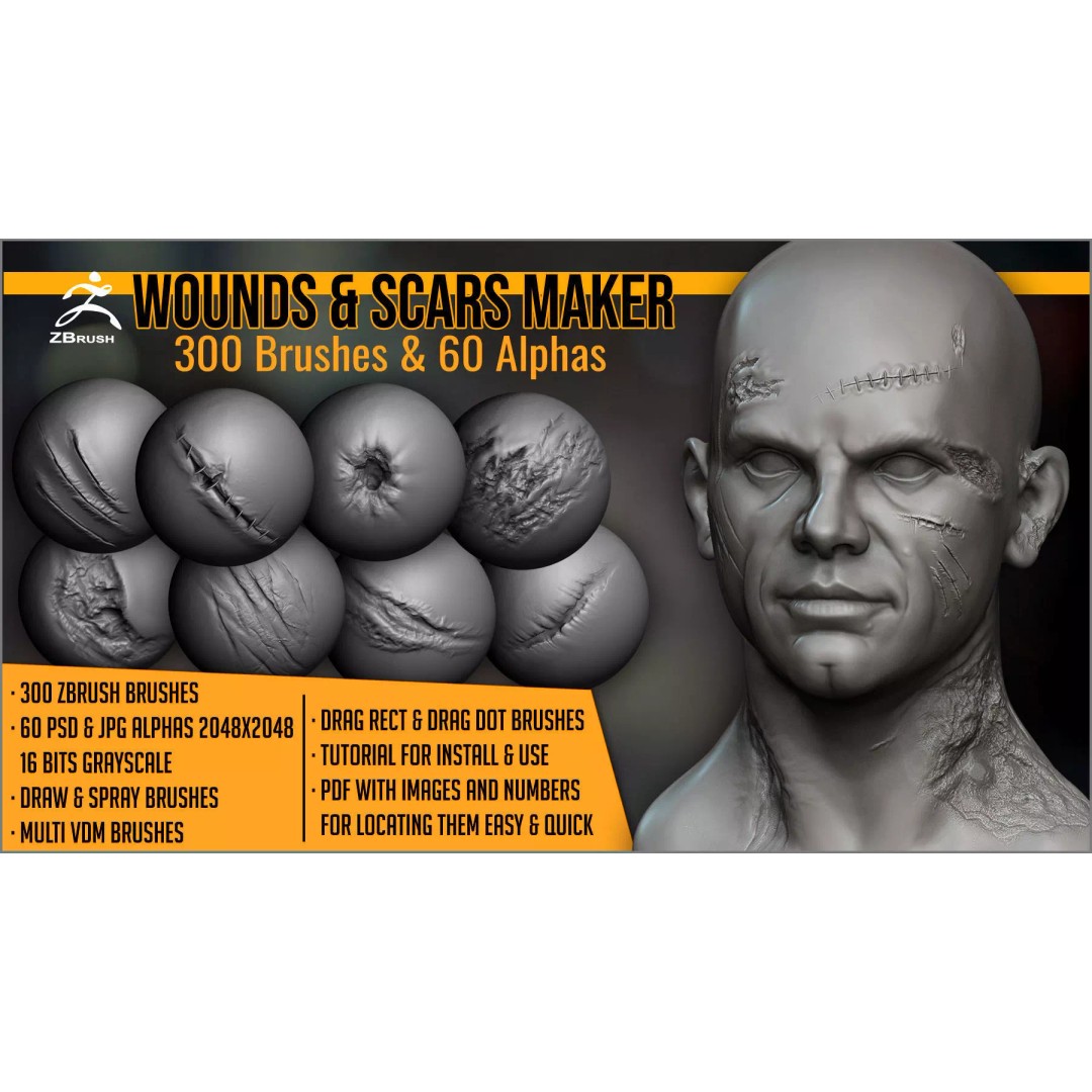 Wounds and Scars 3D Model – ZBrush Brushes & Alphas for Skin Damage - View 2