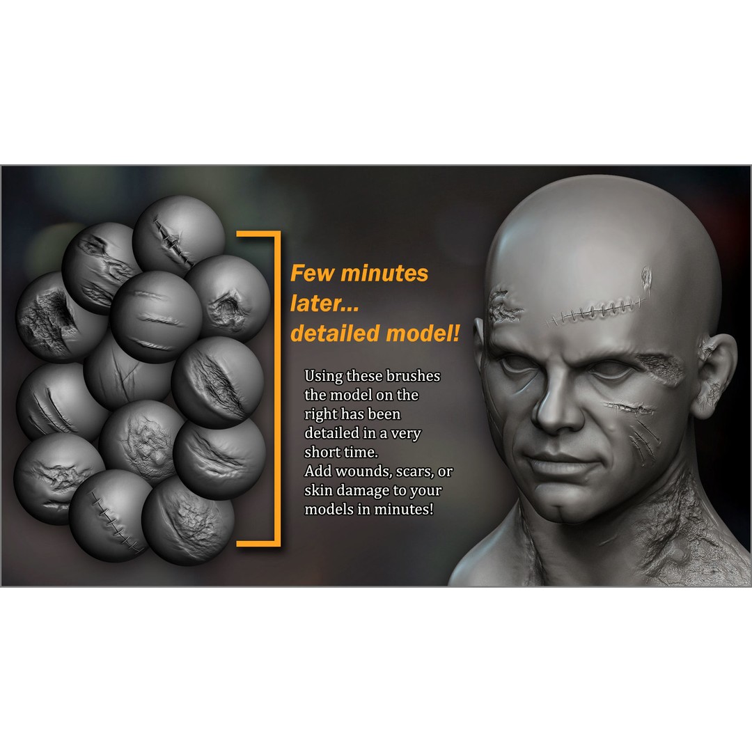 Wounds and Scars 3D Model – ZBrush Brushes & Alphas for Skin Damage - View 3