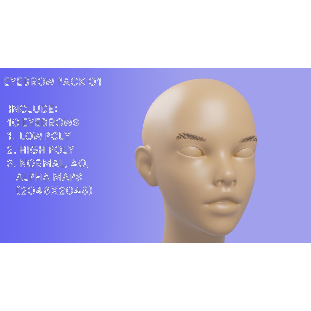 Eyebrow Pack 3D Model – Low Poly Character Asset, FBX & Blender Formats - View 3