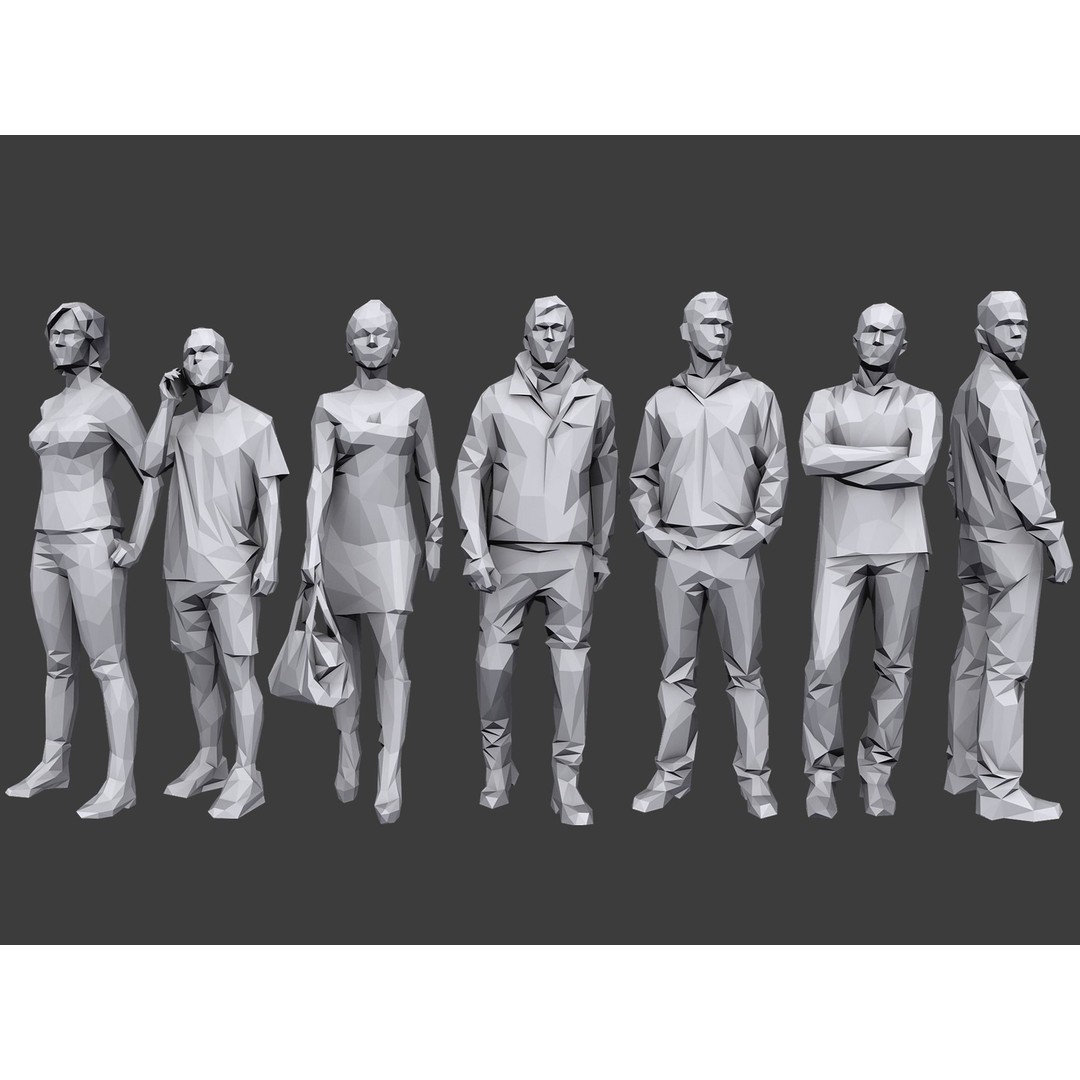 Casual Characters 3D Model – Low Poly Stylized Pack for Archviz - View 2