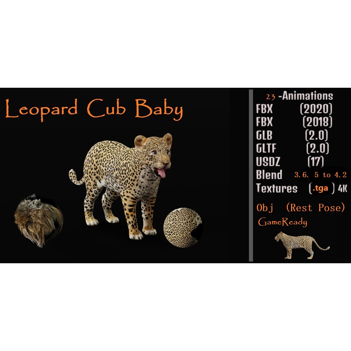 Leopard Cub - Low-Poly Game-Ready 3D Model - View 3
