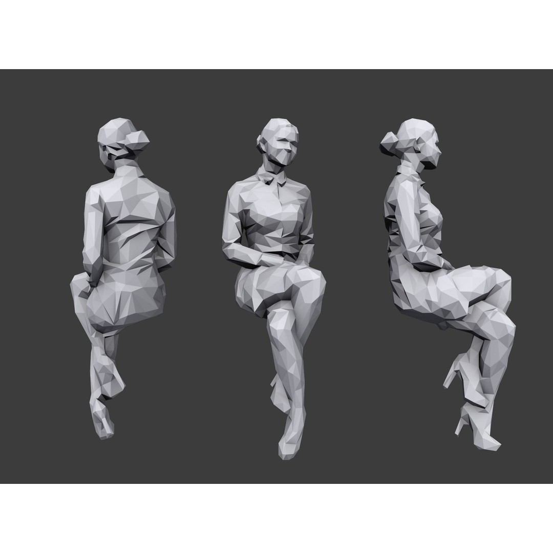 Sitting Characters 3D Model – Low Poly Stylized People for Archviz