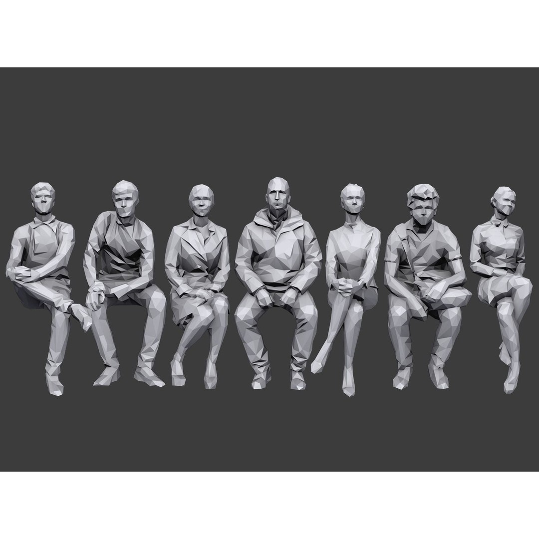 Sitting Characters 3D Model – Low Poly Stylized People for Archviz - View 2