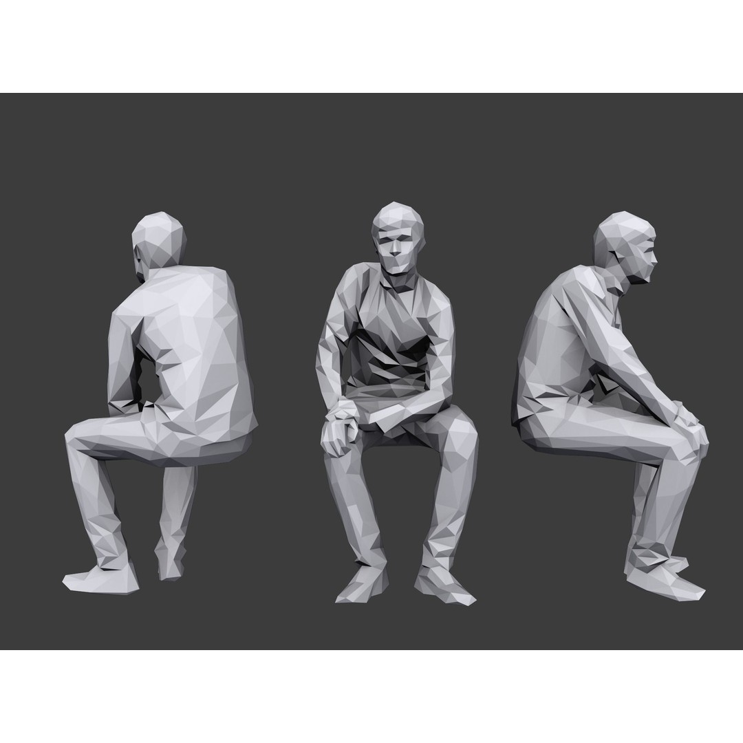 Sitting Characters 3D Model – Low Poly Stylized People for Archviz - View 4