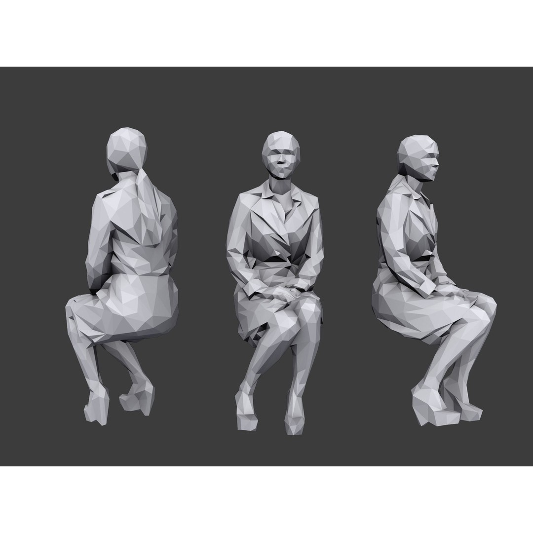 Sitting Characters 3D Model – Low Poly Stylized People for Archviz - View 5