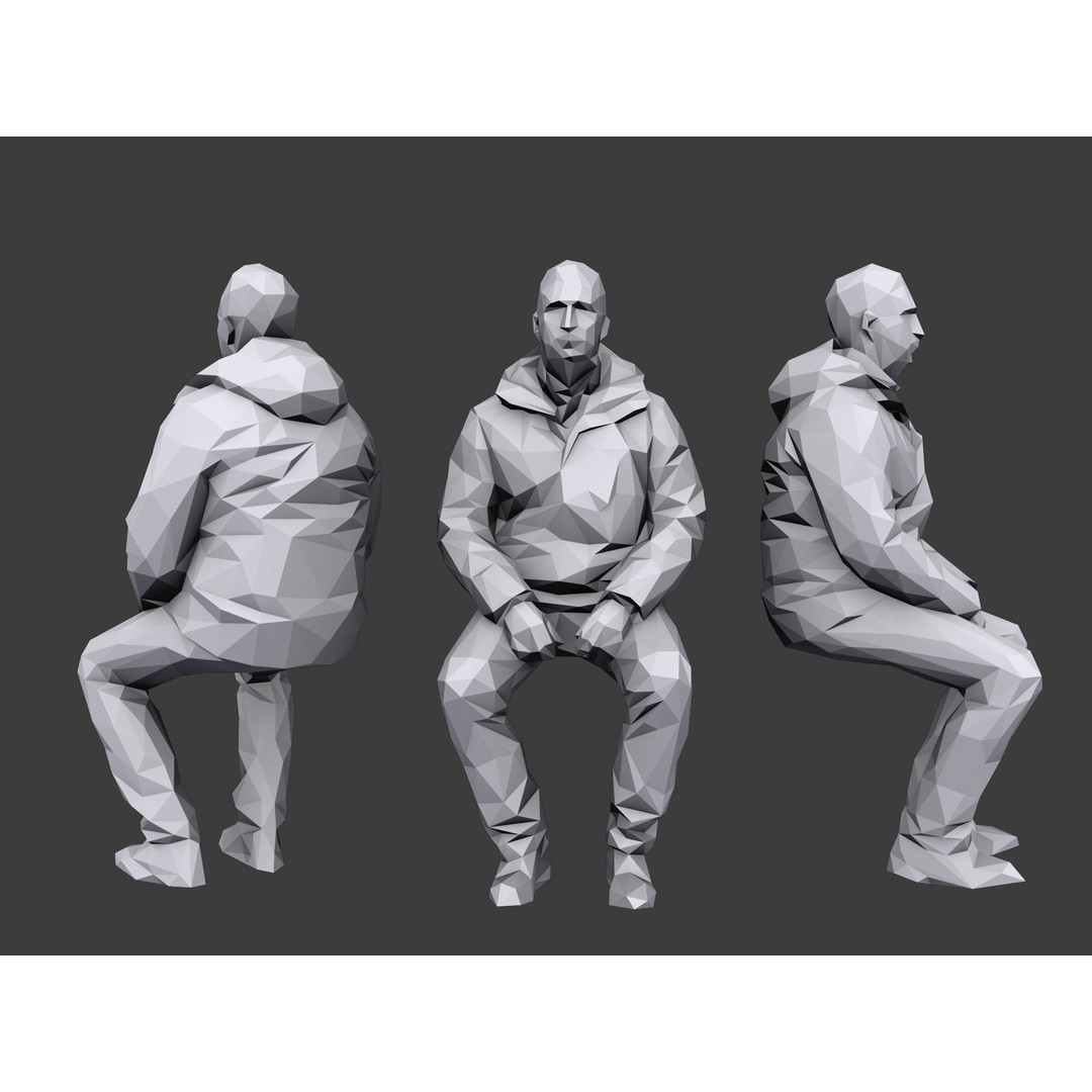 Sitting Characters 3D Model – Low Poly Stylized People for Archviz - View 6