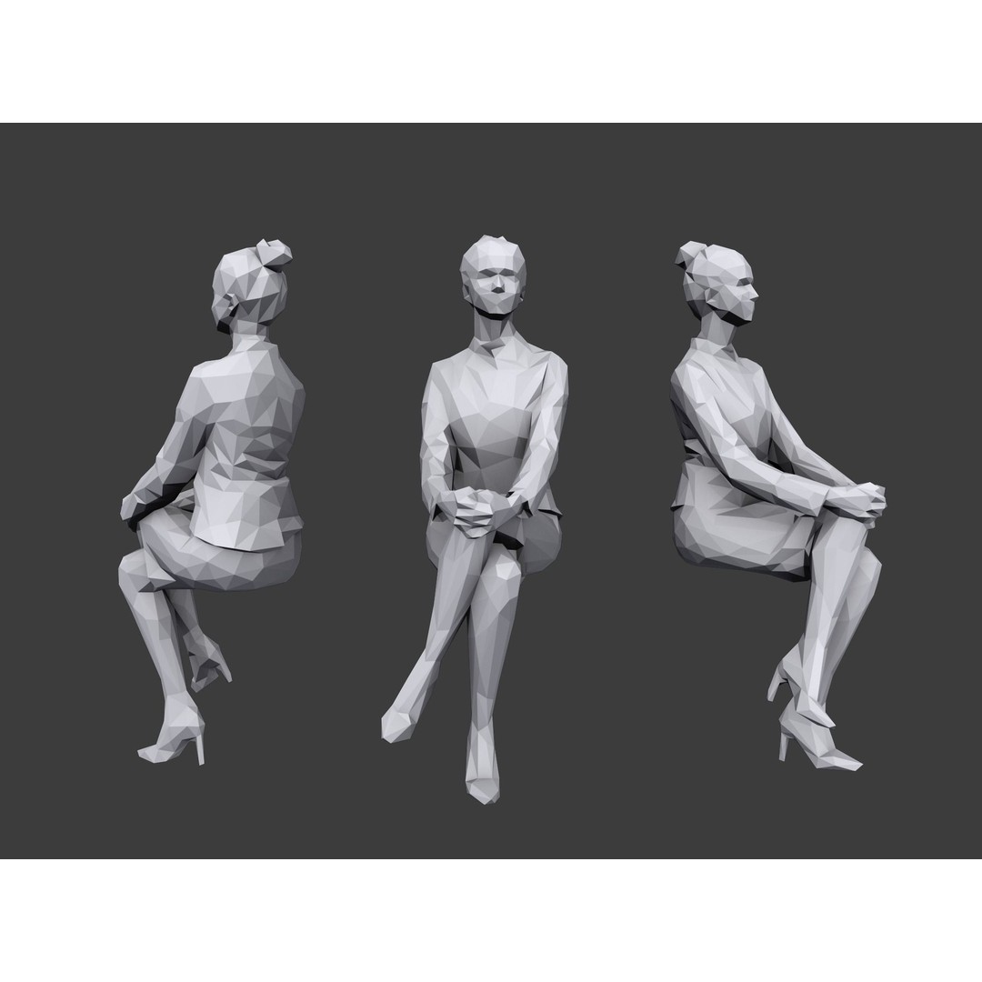 Sitting Characters 3D Model – Low Poly Stylized People for Archviz - View 7