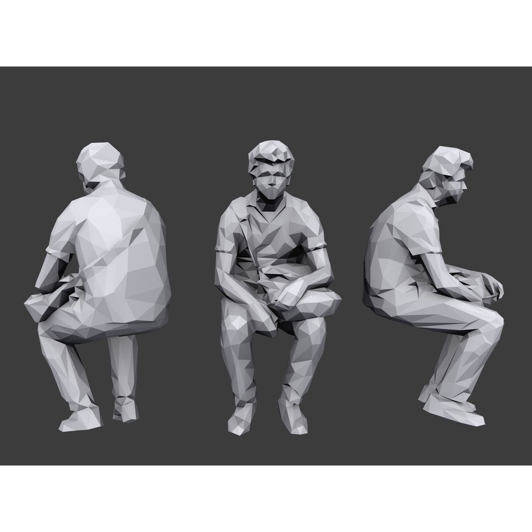 Sitting Characters 3D Model – Low Poly Stylized People for Archviz - View 8