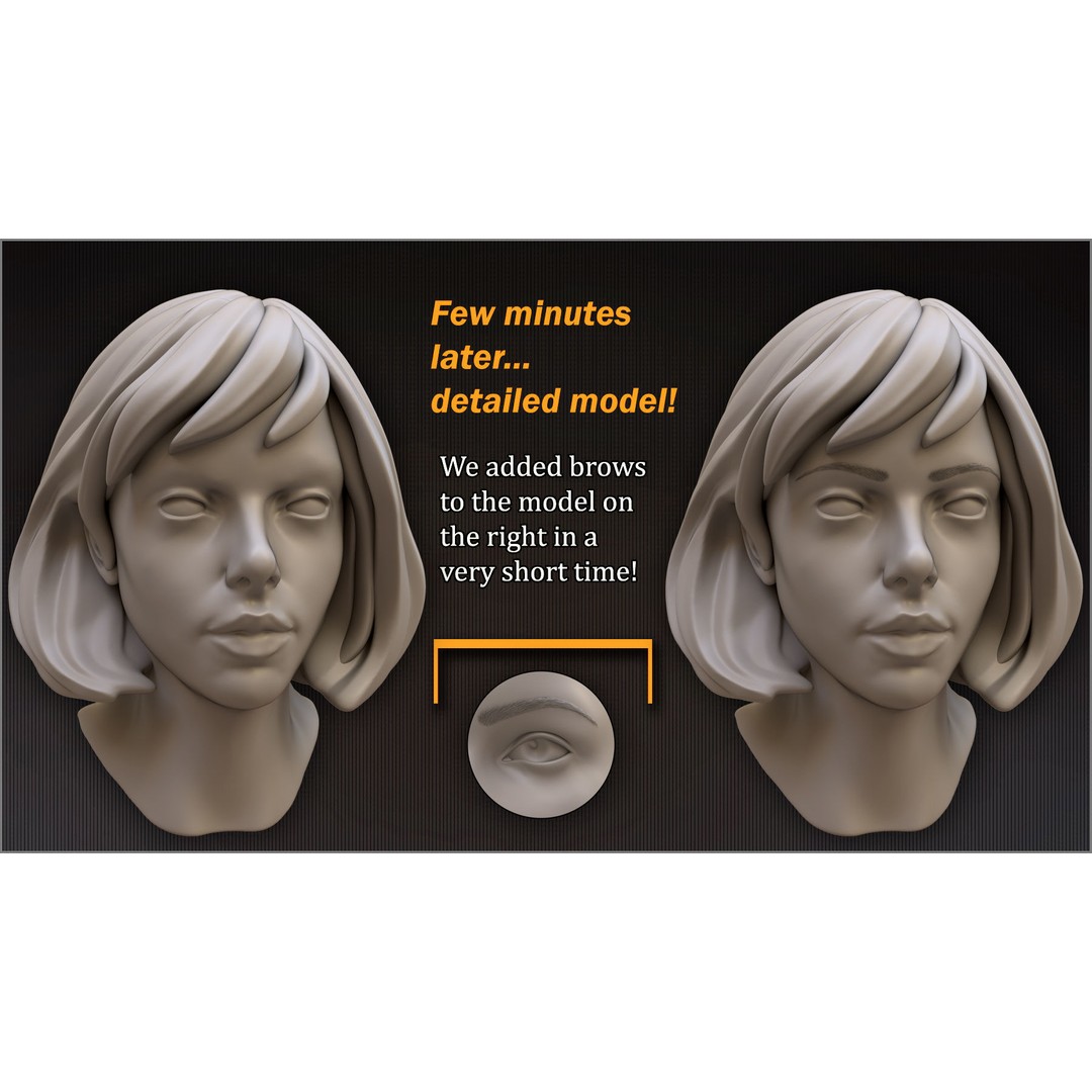 Eyebrows Maker 3D Model – ZBrush Brushes & OBJ Set for Characters - View 3