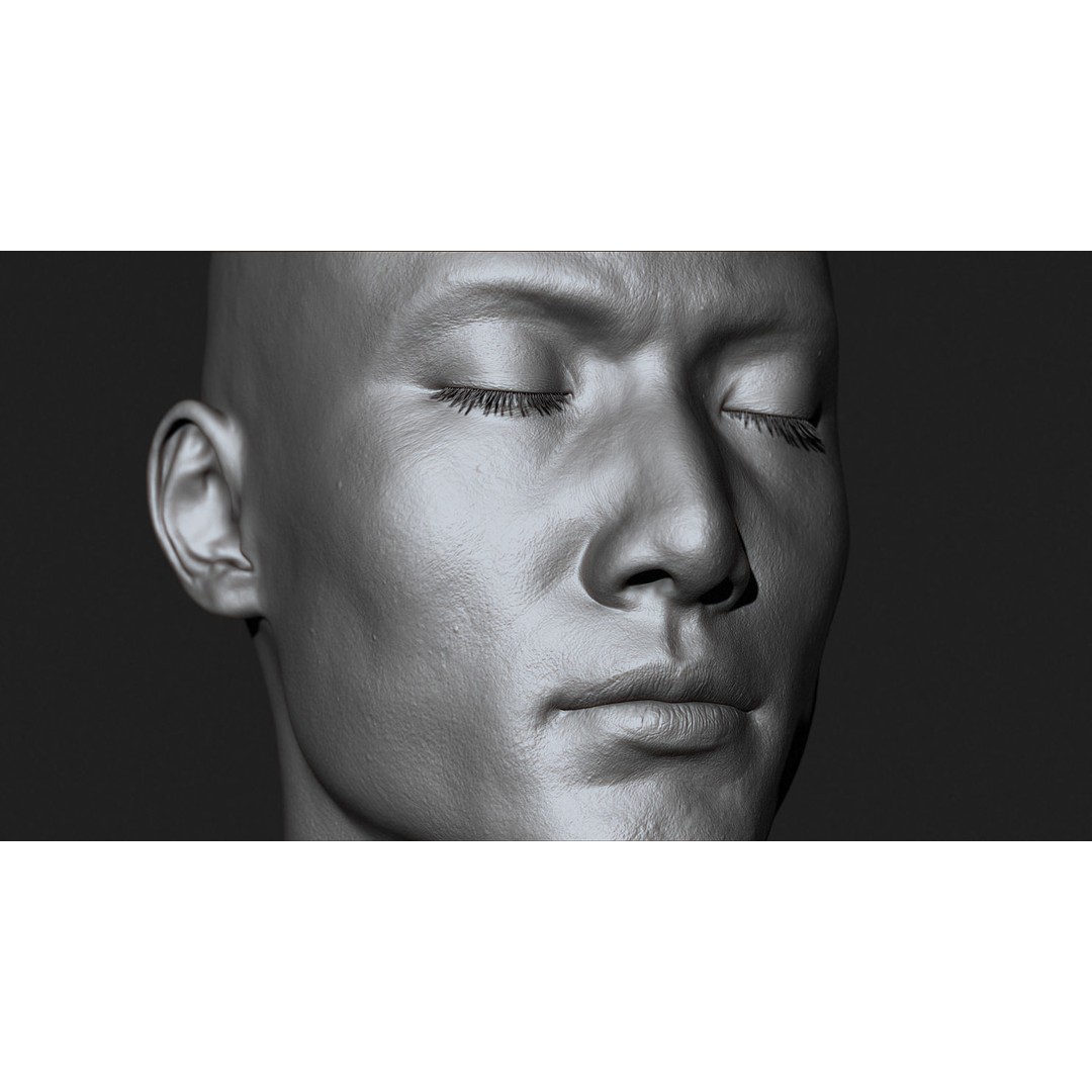 Asian Male Head 3D Model – High Poly Zbrush Character, OBJ Files - View 10