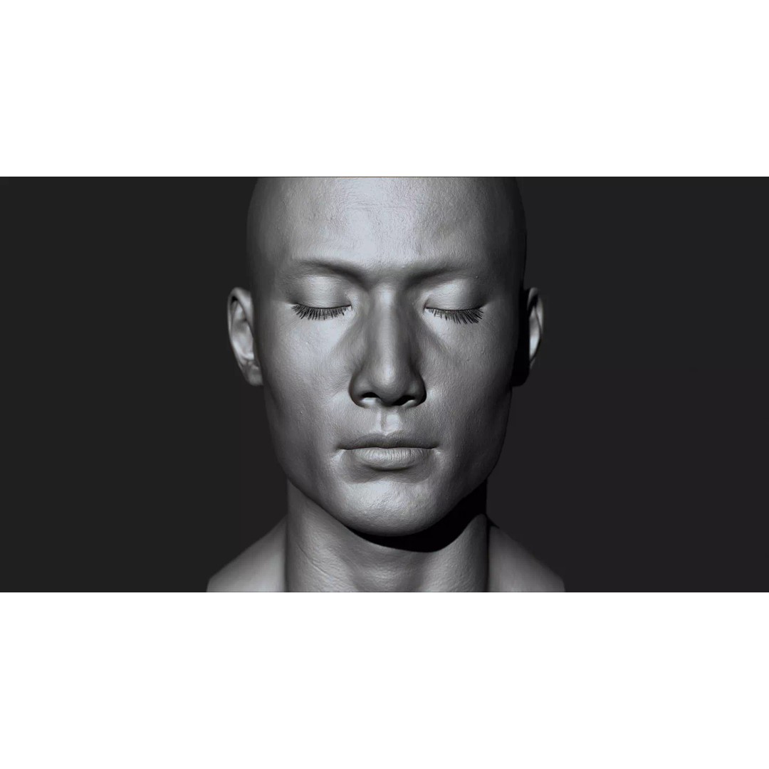Asian Male Head 3D Model – High Poly Zbrush Character, OBJ Files - View 2