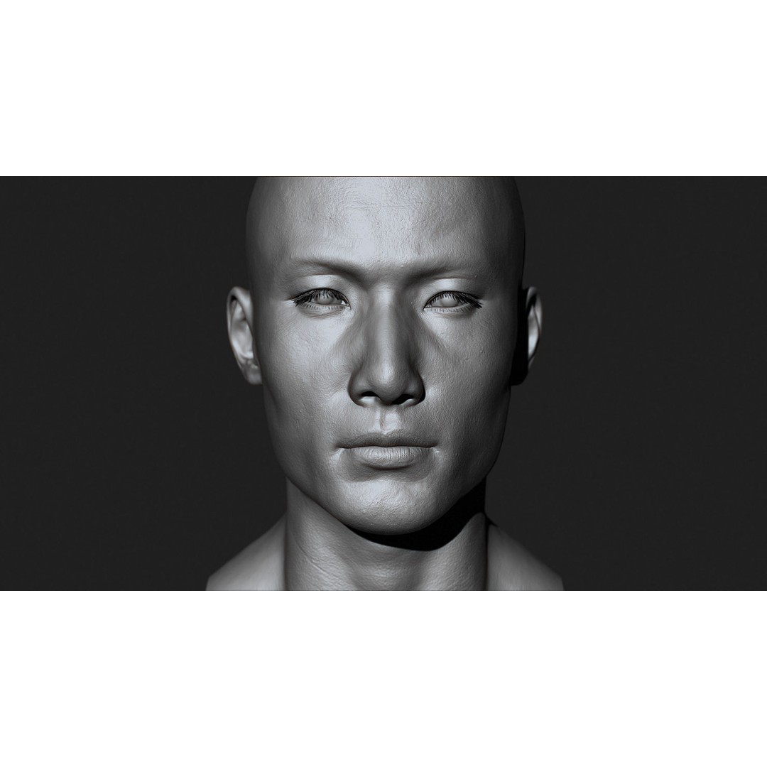 Asian Male Head 3D Model – High Poly Zbrush Character, OBJ Files - View 3
