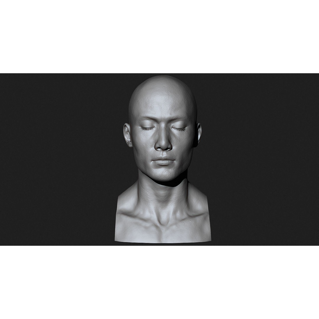 Asian Male Head 3D Model – High Poly Zbrush Character, OBJ Files - View 4