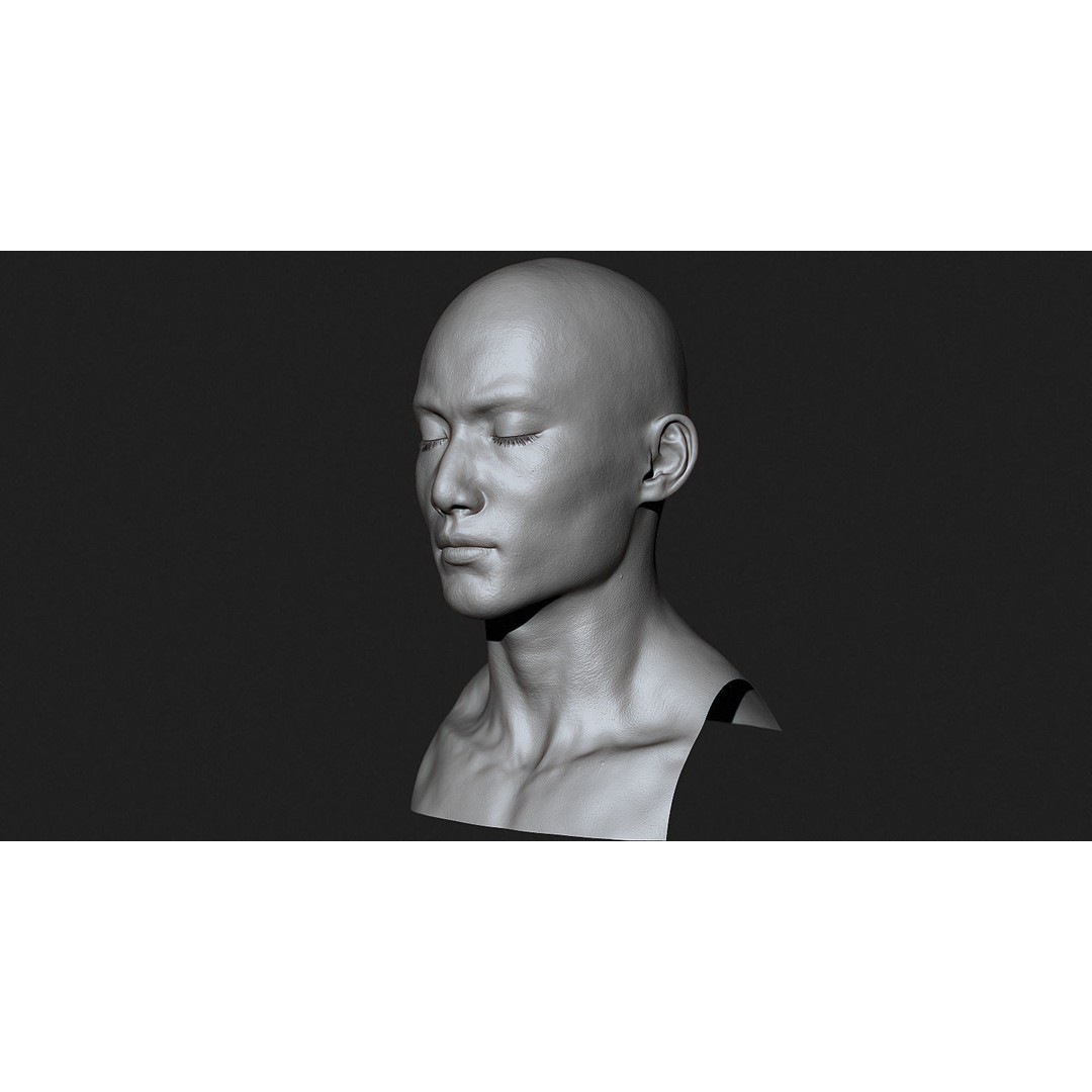 Asian Male Head 3D Model – High Poly Zbrush Character, OBJ Files - View 6