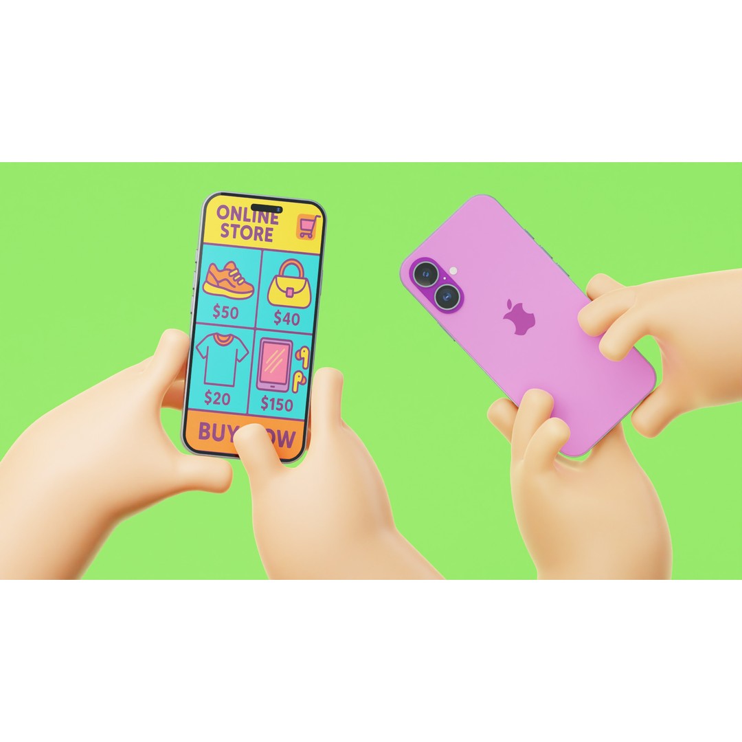 Cartoon Hands Holding Smartphone 3D Model – Low Poly Game Asset, FBX, OBJ - View 11