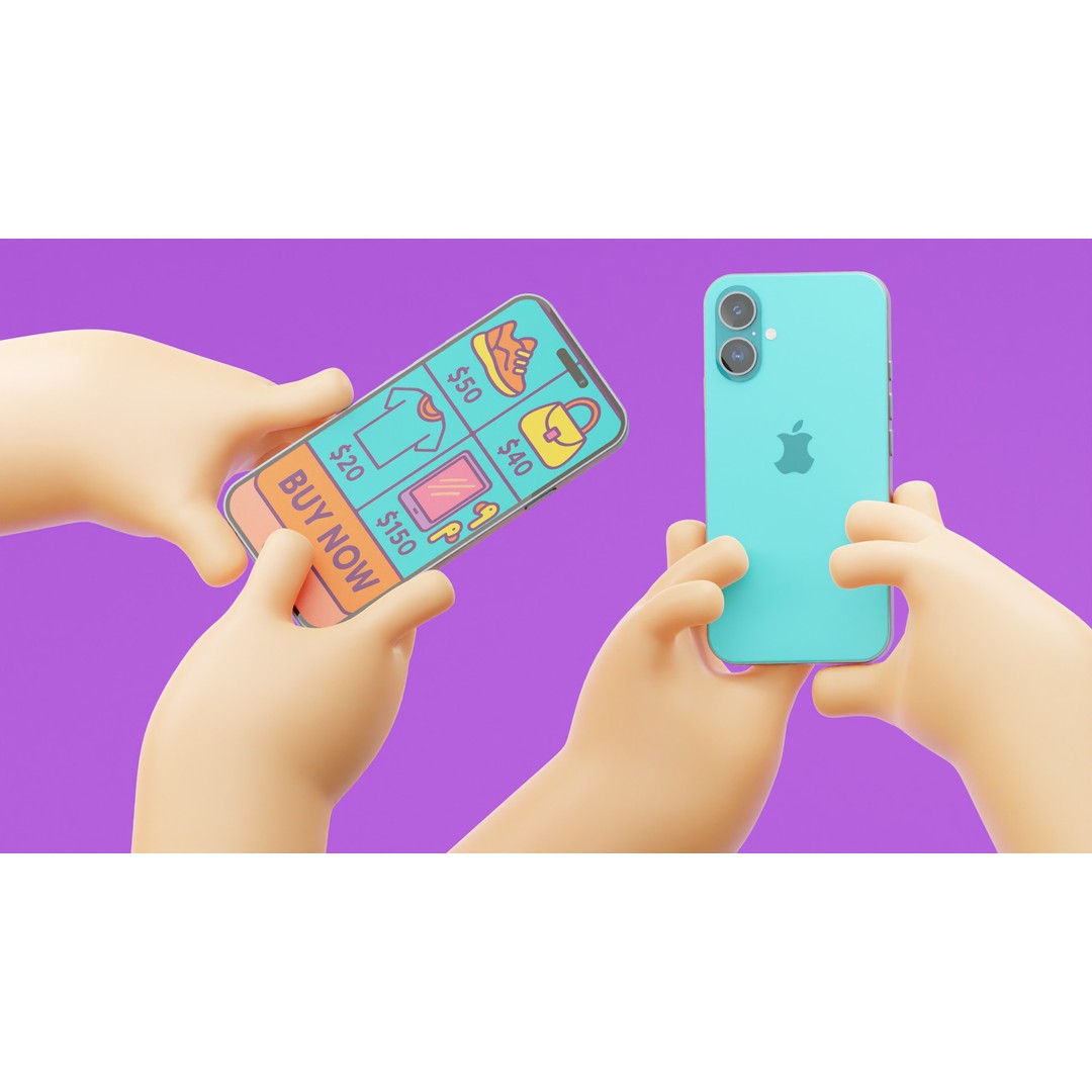 Cartoon Hands Holding Smartphone 3D Model – Low Poly Game Asset, FBX, OBJ - View 12