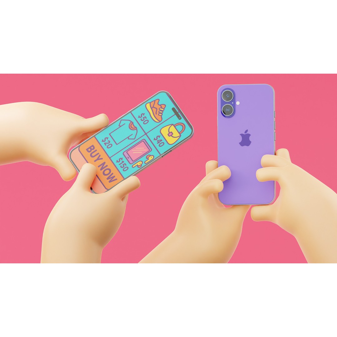 Cartoon Hands Holding Smartphone 3D Model – Low Poly Game Asset, FBX, OBJ - View 13