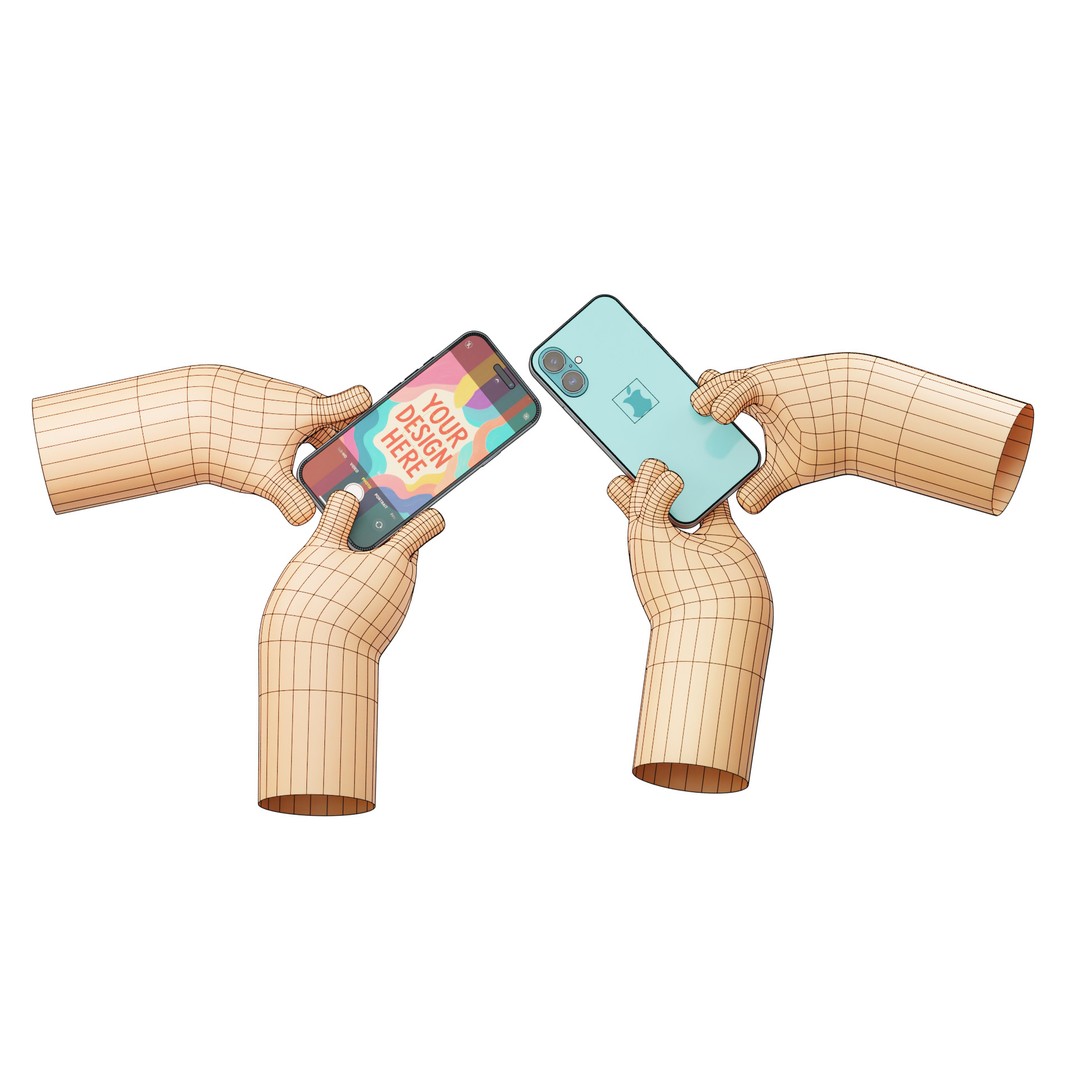 Cartoon Hands Holding Smartphone 3D Model – Low Poly Game Asset, FBX, OBJ - View 7