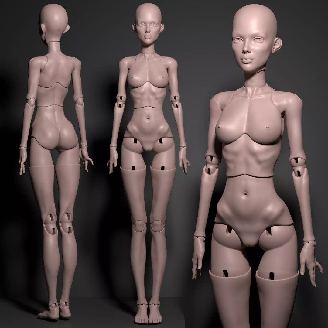 Realistic Female BJD Doll 3D Model – Articulated STL OBJ for Printing - View 2