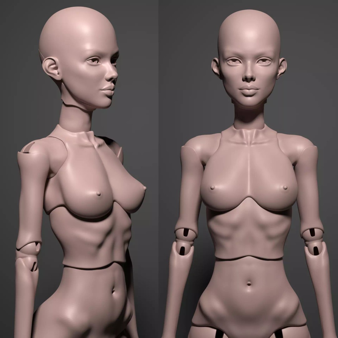 Realistic Female BJD Doll 3D Model – Articulated STL OBJ for Printing - View 3