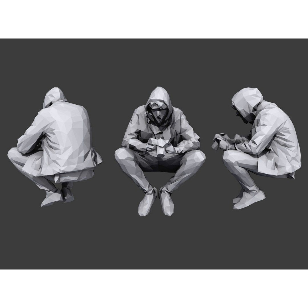 Sitting Characters 3D Model – Low Poly Stylized Pack for Archviz