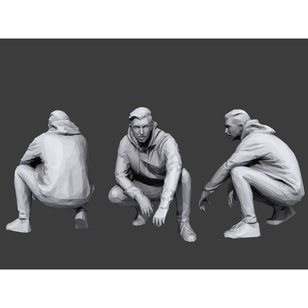 Sitting Characters 3D Model – Low Poly Stylized Pack for Archviz - View 10