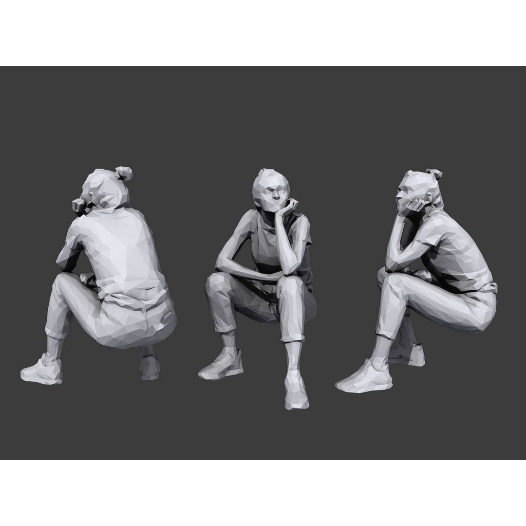 Sitting Characters 3D Model – Low Poly Stylized Pack for Archviz - View 11