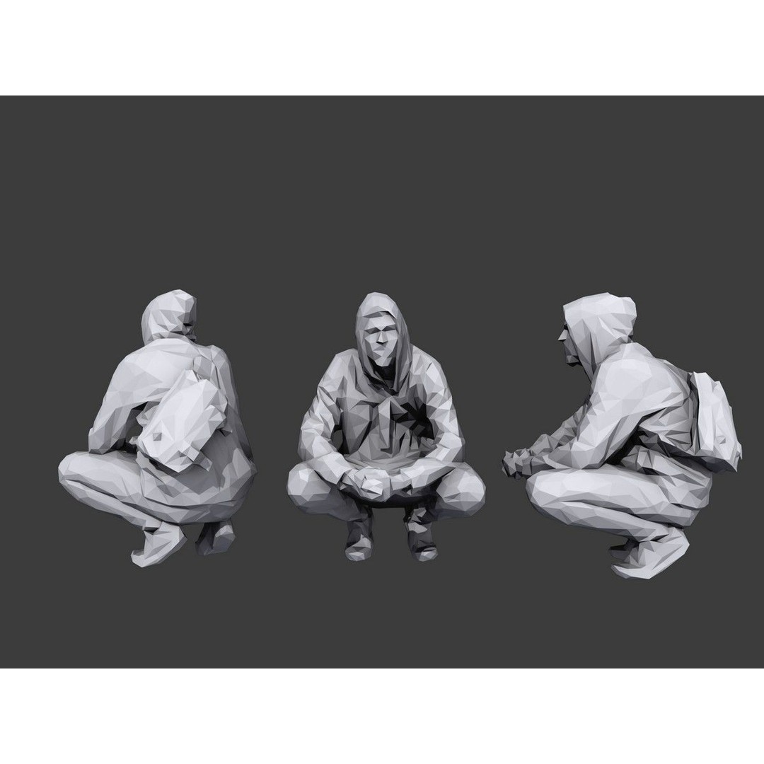 Sitting Characters 3D Model – Low Poly Stylized Pack for Archviz - View 3