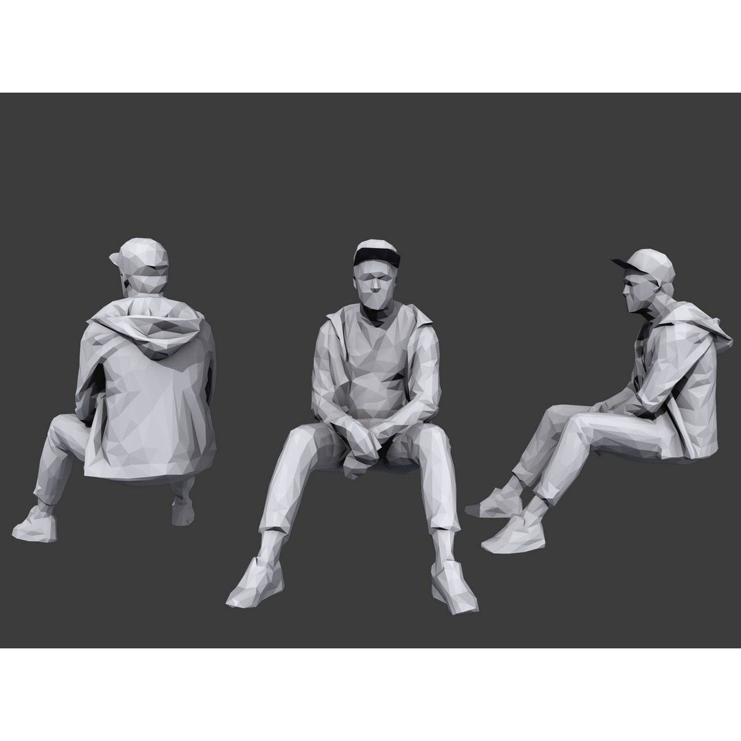 Sitting Characters 3D Model – Low Poly Stylized Pack for Archviz - View 4