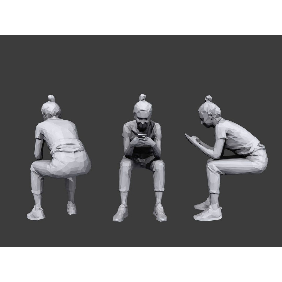 Sitting Characters 3D Model – Low Poly Stylized Pack for Archviz - View 5