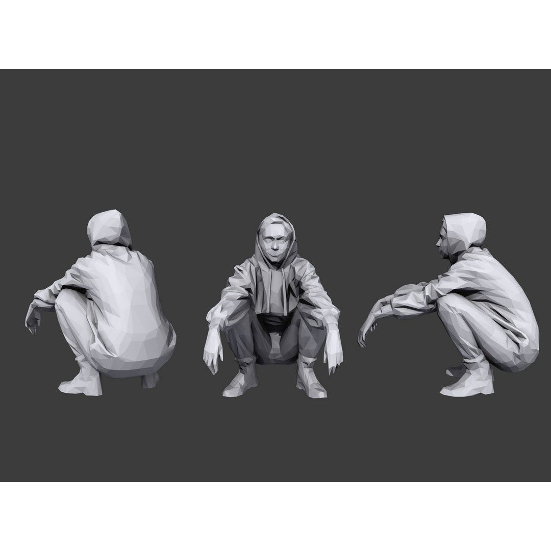 Sitting Characters 3D Model – Low Poly Stylized Pack for Archviz - View 6