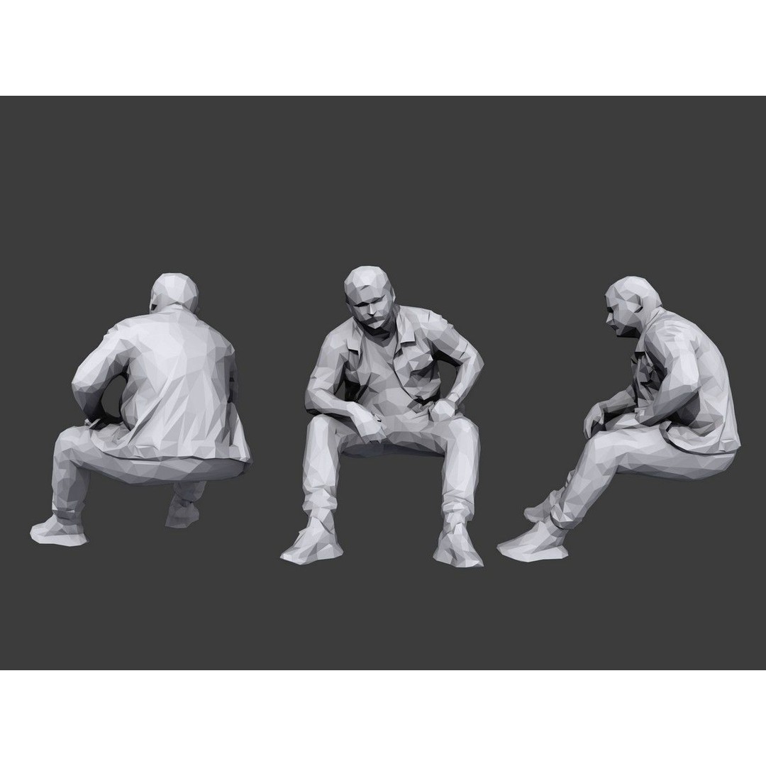 Sitting Characters 3D Model – Low Poly Stylized Pack for Archviz - View 7