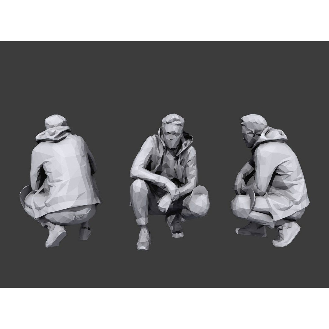 Sitting Characters 3D Model – Low Poly Stylized Pack for Archviz - View 8