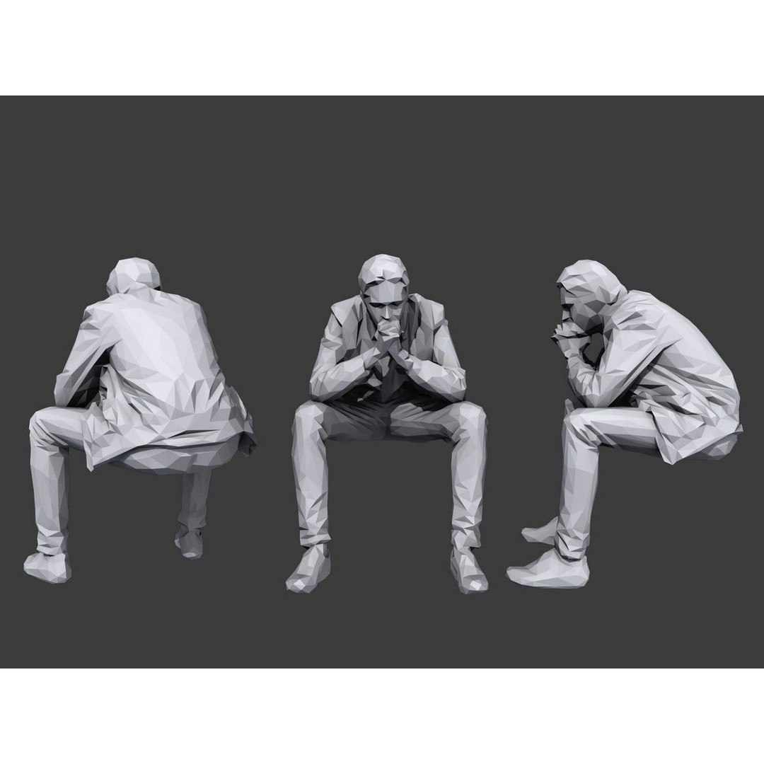 Sitting Characters 3D Model – Low Poly Stylized Pack for Archviz - View 9