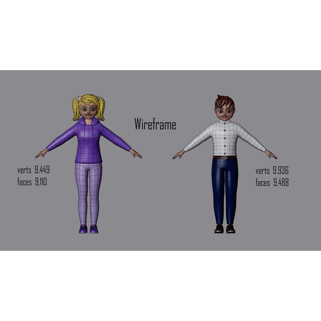 Cartoon Character 3D Models – Low Poly Rigged Set for Games, FBX, OBJ - View 10