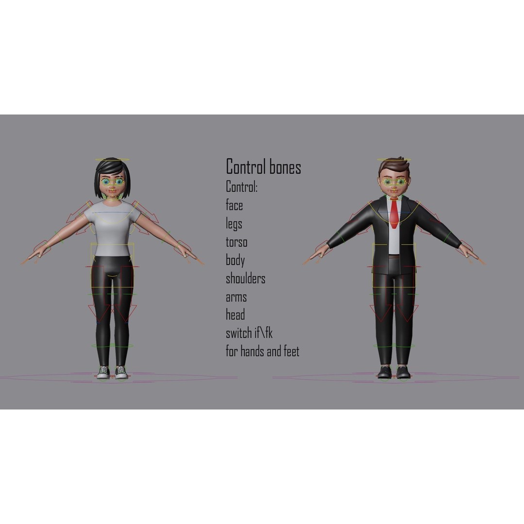 Cartoon Character 3D Models – Low Poly Rigged Set for Games, FBX, OBJ - View 11