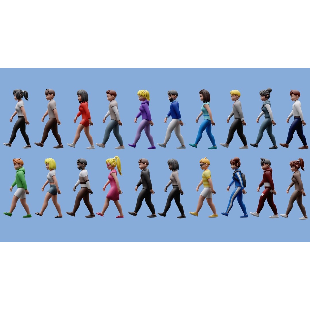 Cartoon Character 3D Models – Low Poly Rigged Set for Games, FBX, OBJ - View 5