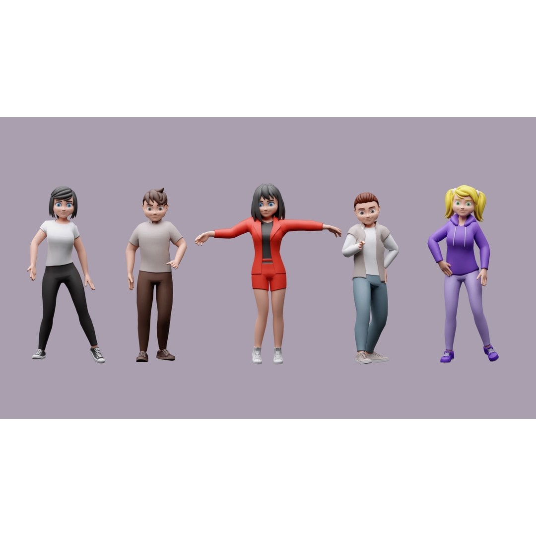 Cartoon Character 3D Models – Low Poly Rigged Set for Games, FBX, OBJ - View 6