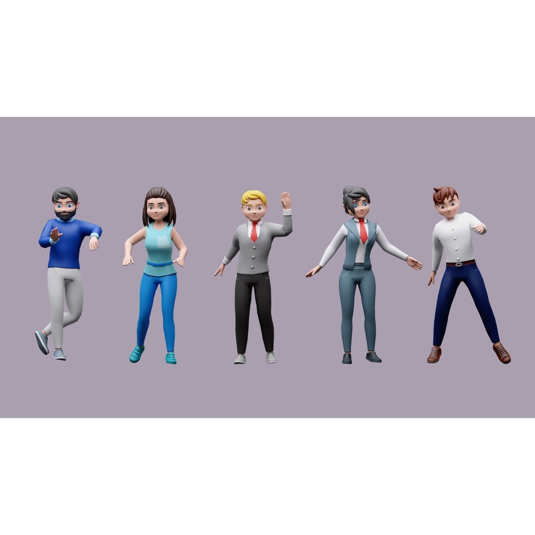 Cartoon Character 3D Models – Low Poly Rigged Set for Games, FBX, OBJ - View 7