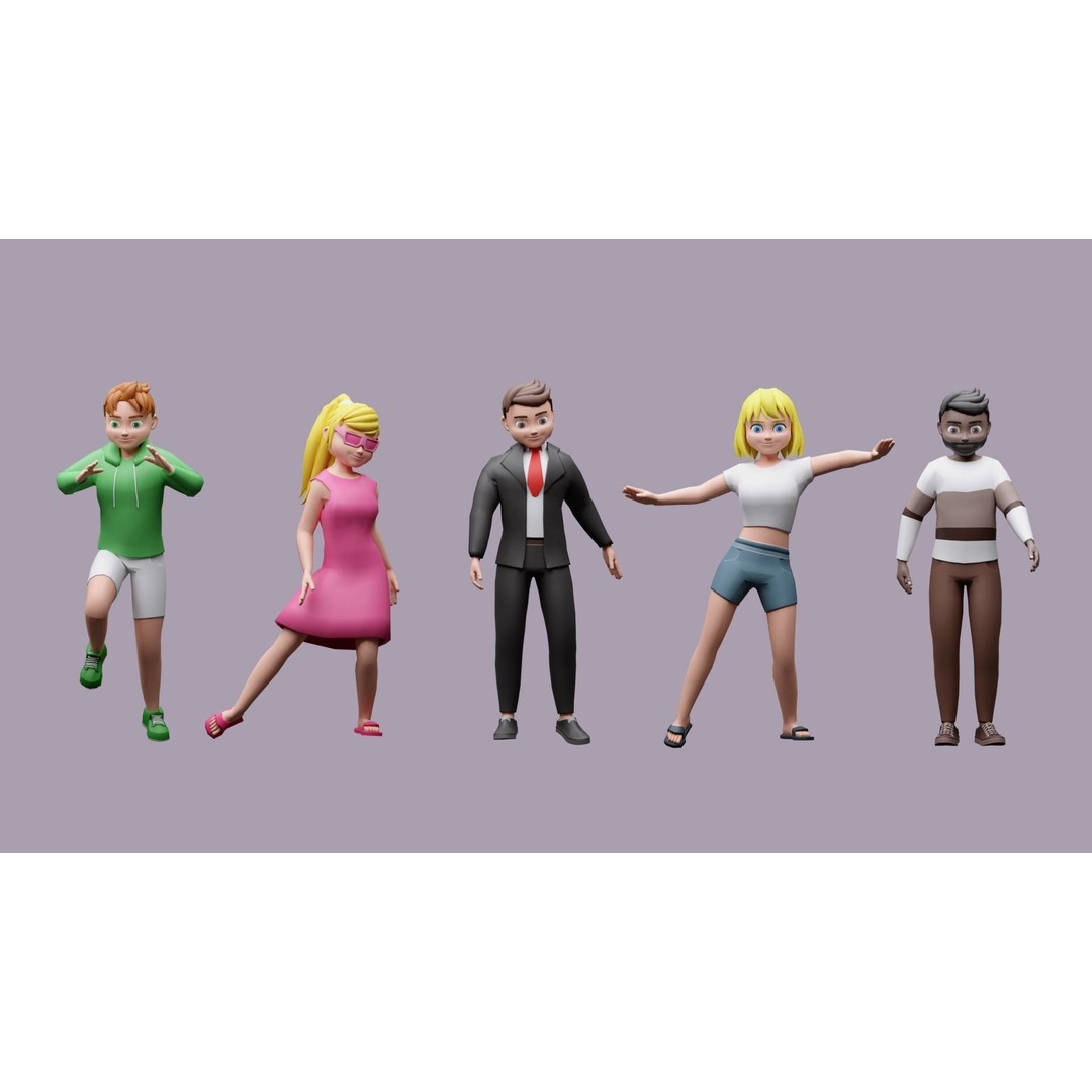 Cartoon Character 3D Models – Low Poly Rigged Set for Games, FBX, OBJ - View 8