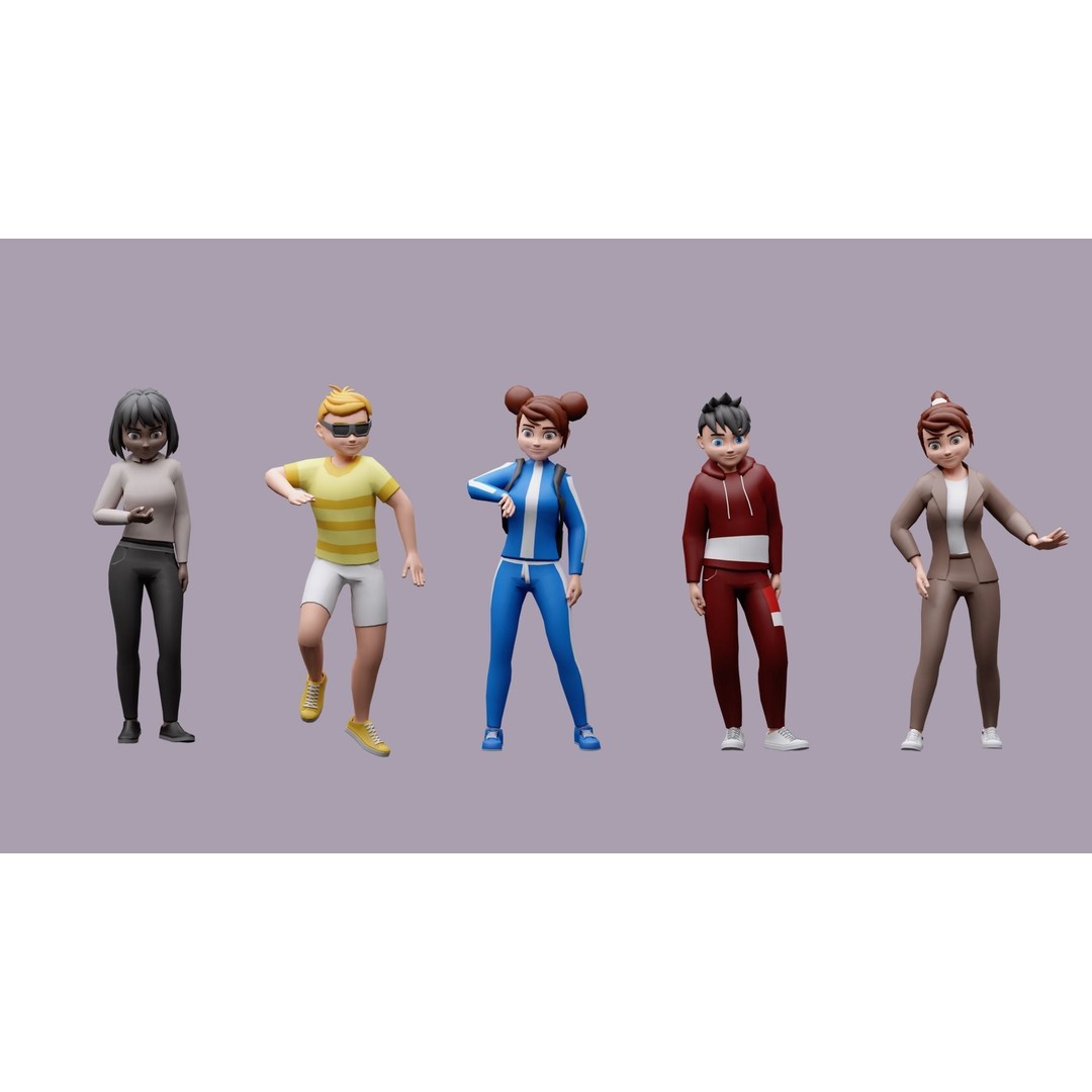 Cartoon Character 3D Models – Low Poly Rigged Set for Games, FBX, OBJ - View 9