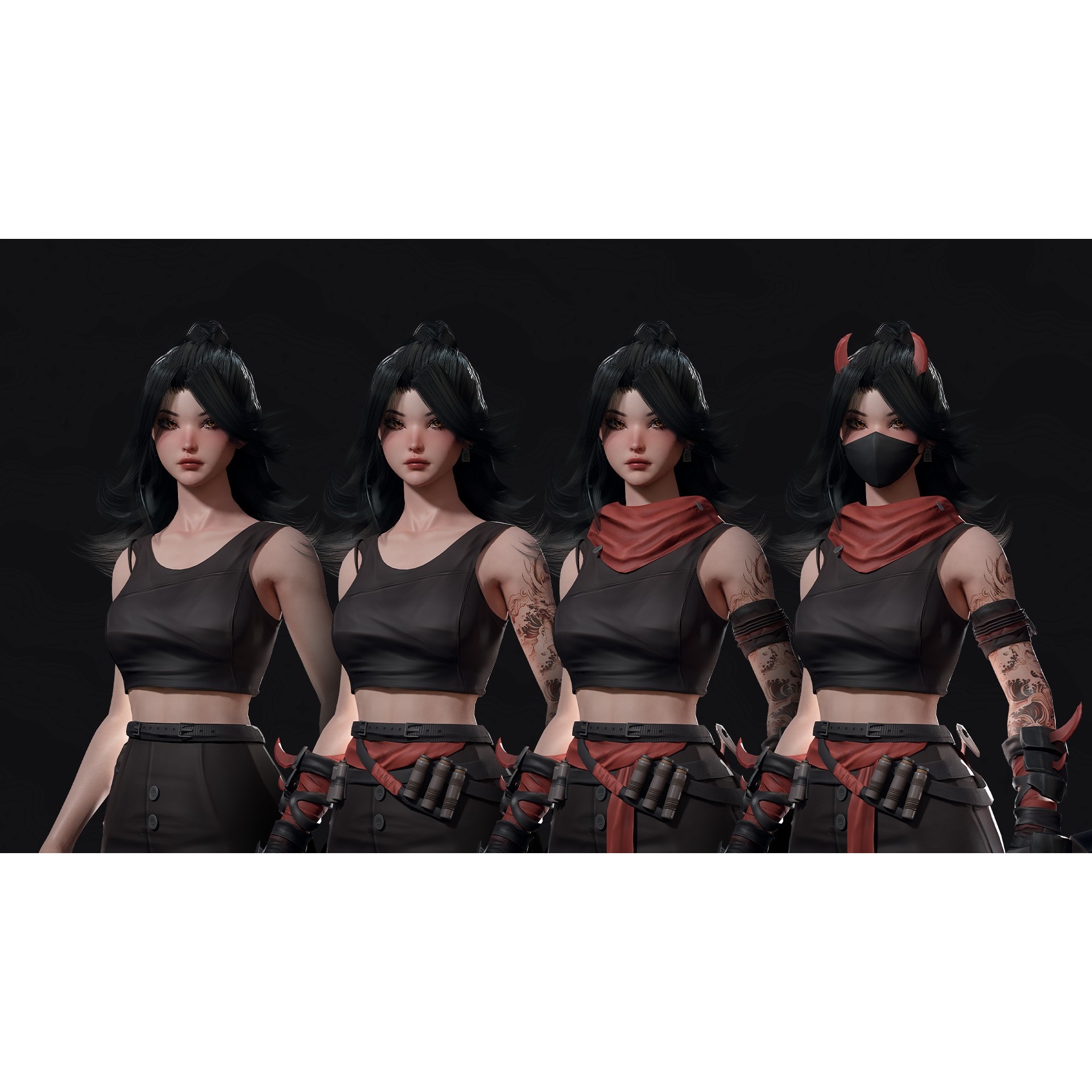 Cyberpunk Ninja Girl Vex - Low-Poly Game-Ready 3D Model - View 10