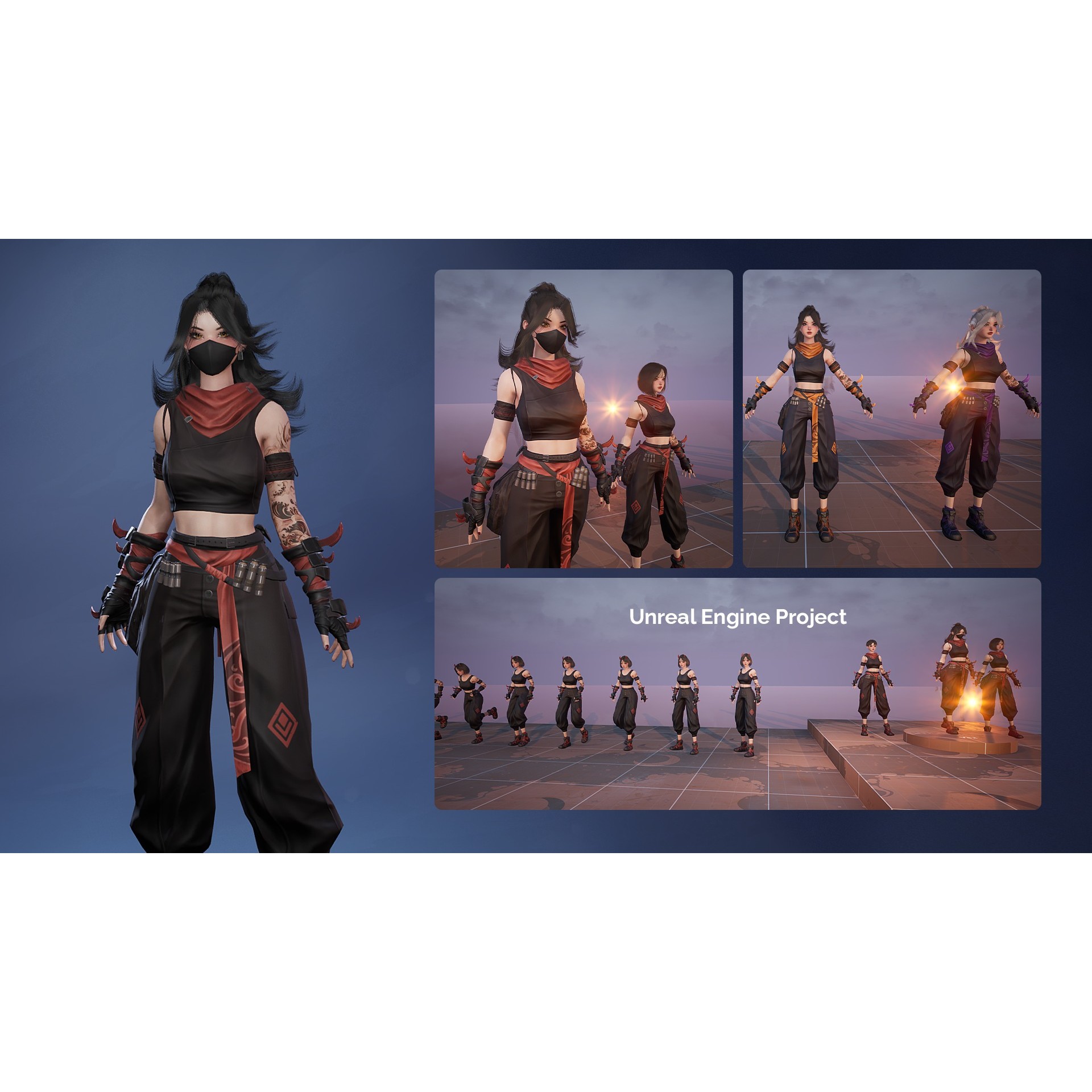 Cyberpunk Ninja Girl Vex - Low-Poly Game-Ready 3D Model - View 19